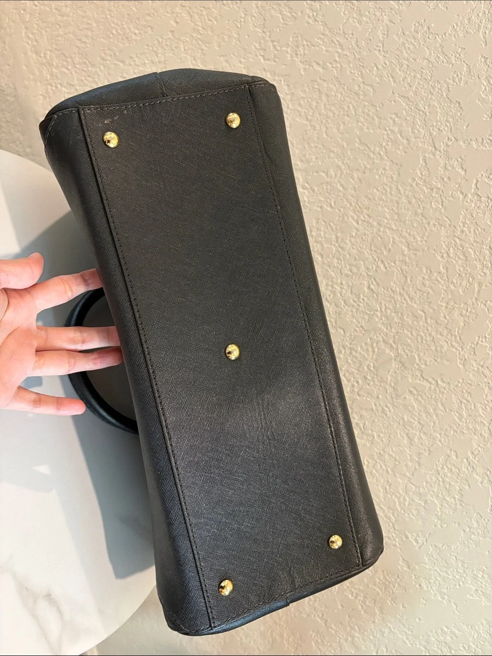 MCM Black Structured Satchel Bag with Gold Hardware